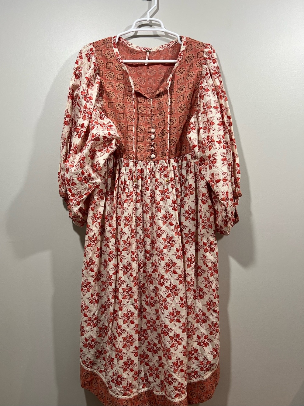 Free People Women’s Boho Modest Puff Sleeve Midi Dress Medium